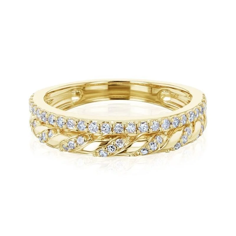 Women’s two-tone rings-Annello by Kobelli Kiki 10k Yellow Gold Twist Pavé Dual Row Diamond Ring (HI/I)