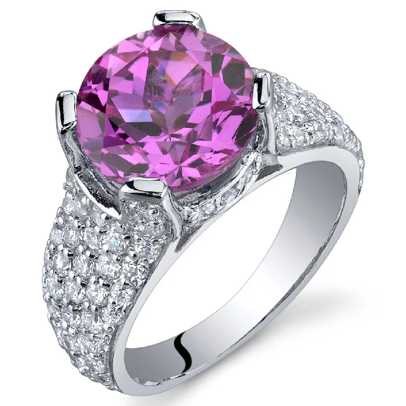 Women’s pear-shaped rings-Sterling Silver 5 ct Created Pink Sapphire Birthstone Ring