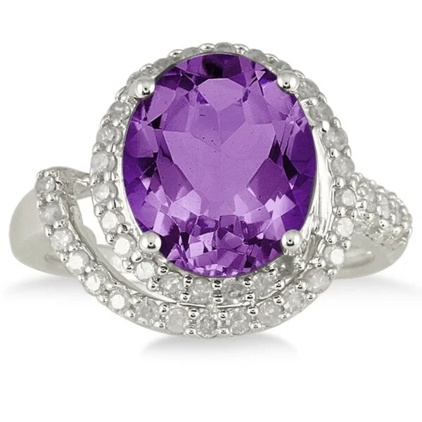 Women’s vintage wedding rings-4 3/4 Carat Oval Amethyst and Diamond Ring in 10K White Gold