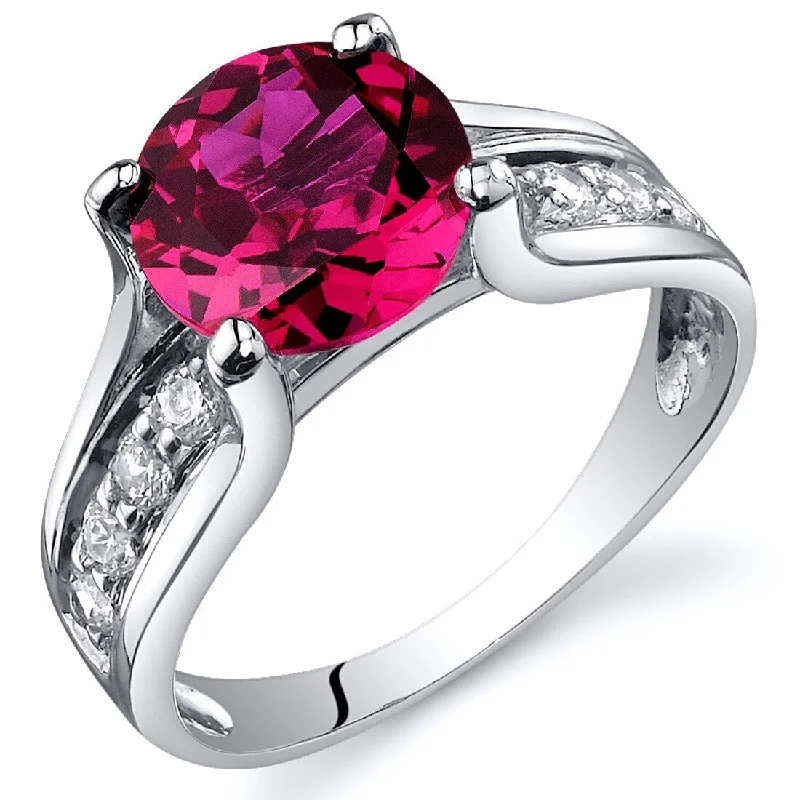 Women’s engraved wedding rings-Sterling Silver 2.5 ct Created Ruby Birthstone Ring