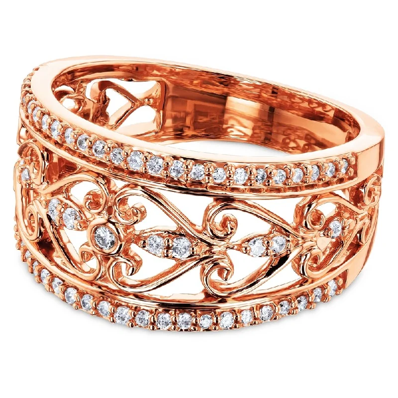 Women’s geometric rings-Annello by Kobelli 10k Rose Gold 1/3 Carat TDW Diamond Filigree Anniversary Ring