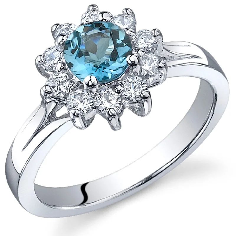 Women’s stacking wedding rings-Sterling Silver 0.5 ct London Blue Topaz Floral Ring