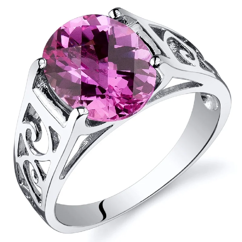 Women’s unique gold rings-Sterling Silver 3.5 ct Created Pink Sapphire Solitaire Ring