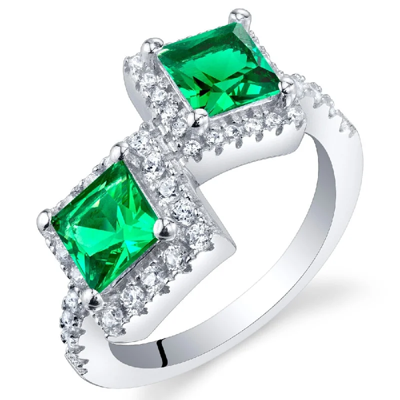 Women’s stackable rings-Sterling Silver 1 ct Created Emerald Birthstone Ring