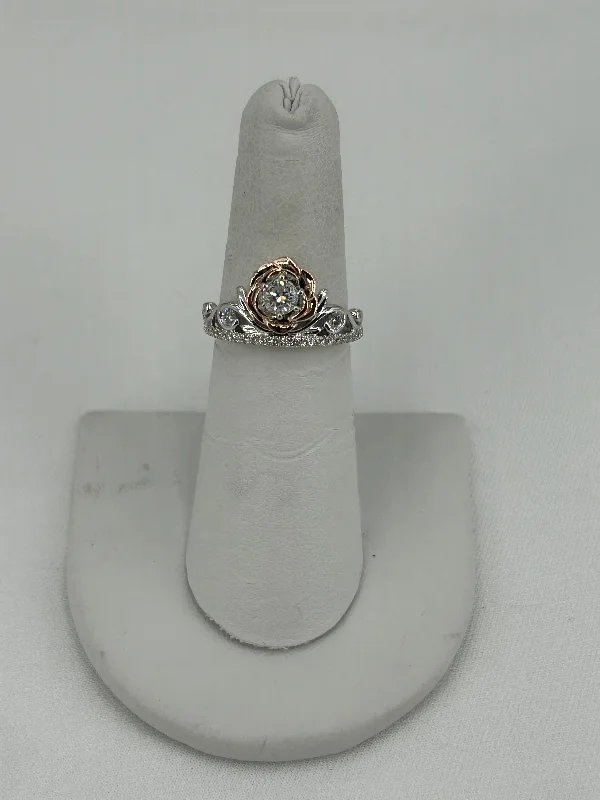 Women’s opal rings-#1215084 14kt .27ct center stone set in rg rose with .21ct diamond in accented crown style Disney ring