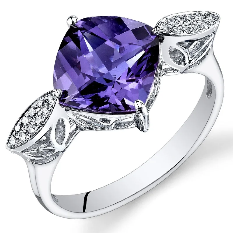 Women’s crystal rings-14k White Gold 4ct Created Sapphire and Diamond Ring