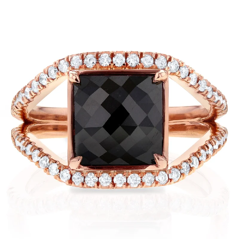 Women’s geometric rings-Annello by Kobelli 14k Rose Gold 4ct TDW Square Black and White Diamond Symmetry Ring