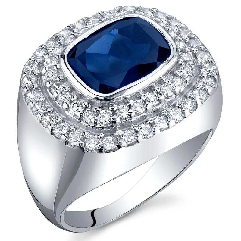 Women’s silver rings-Sterling Silver 3 ct Created Sapphire Cocktail Ring