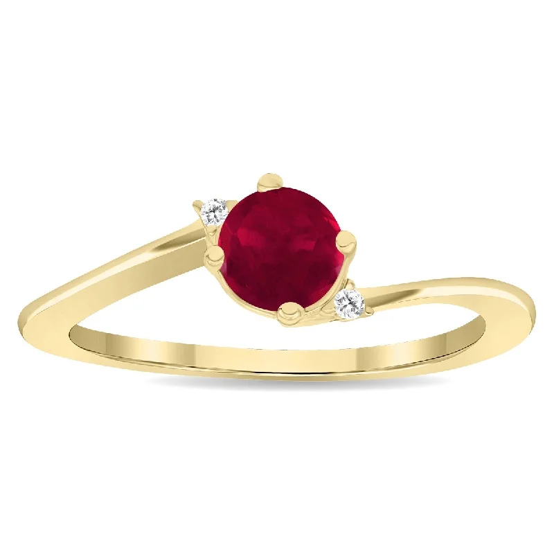 Women’s gemstone engagement rings-Women's Round Shaped Ruby and Diamond Wave Ring in 10K Yellow Gold