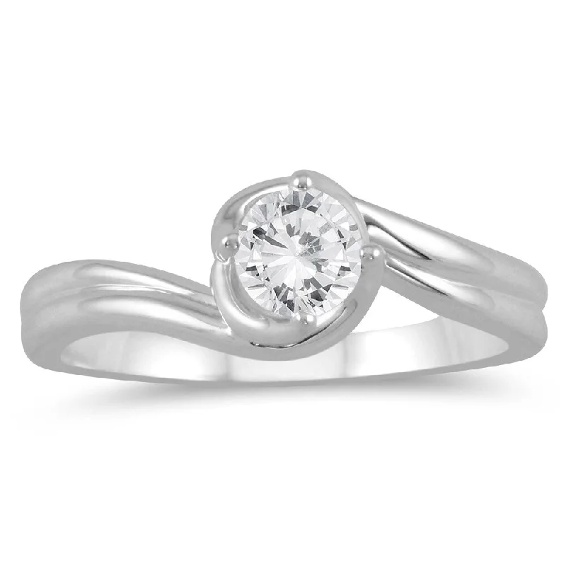 Women’s vintage engagement rings-1/2 Carat Twisting Wave Diamond Solitaire Ring in 10K White Gold