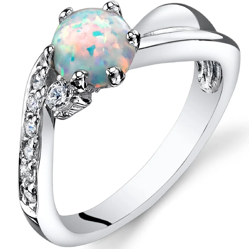 Women’s artistic rings-Sterling Silver 0.5 ct White Opal Promise Ring