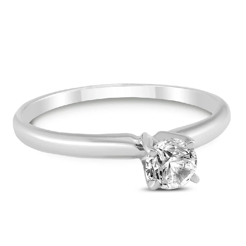 Women’s silver wedding rings-1/3 Carat Round Diamond Solitaire Ring in 14K White Gold