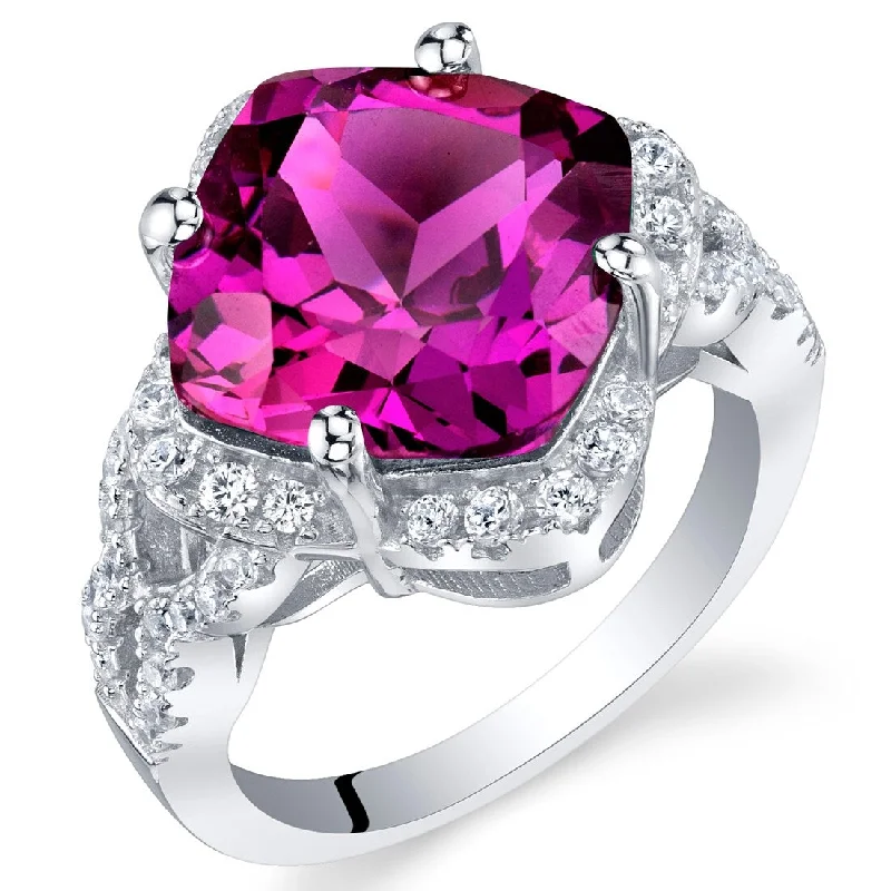 Women’s personalized rings-Sterling Silver 7.5 ct Created Purple Sapphire Halo Ring