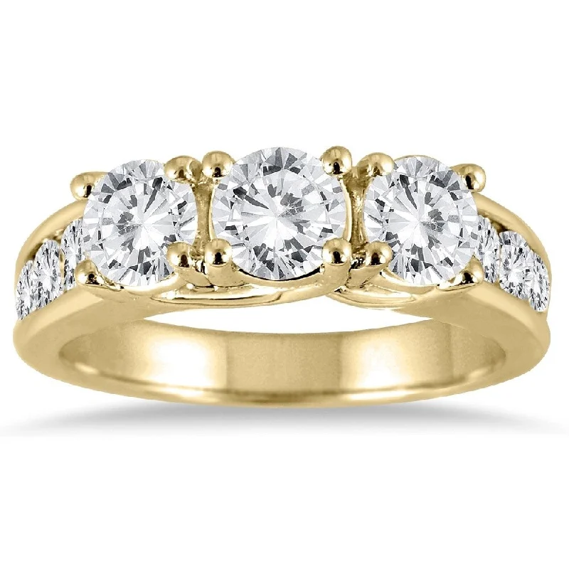 Women’s square rings-2 Carat TW Diamond Three Stone Ring in 14K Yellow Gold