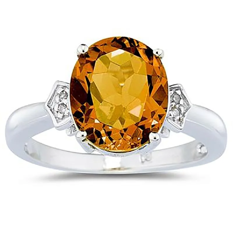 Women’s ring with emeralds-Citrine & Diamond Ring in 10k White Gold