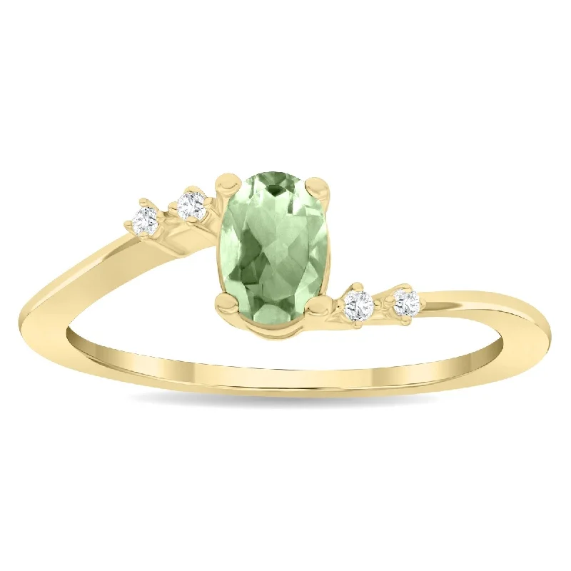 Women’s cubic zirconia rings-Women's Oval Shaped Green Amethyst and Diamond Tierra Ring in 10K Yellow Gold