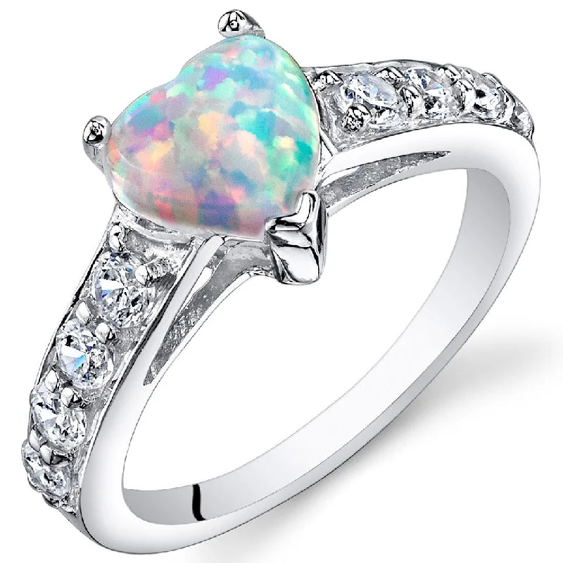 Women’s silver eternity rings-Sterling Silver 1 ct White Opal Promise Ring