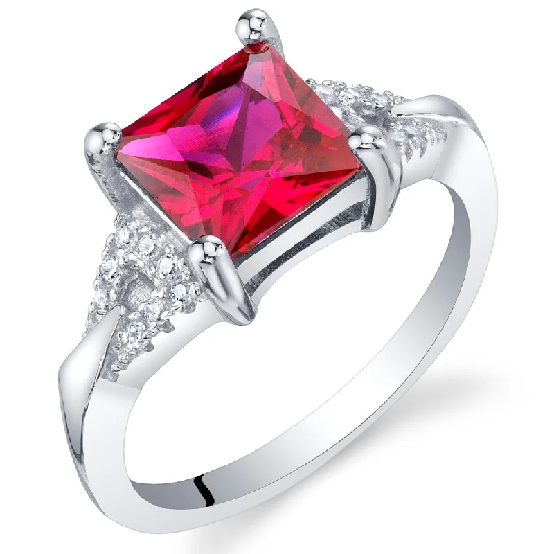 Women’s ruby rings-Sterling Silver 2 ct Created Ruby Birthstone Ring