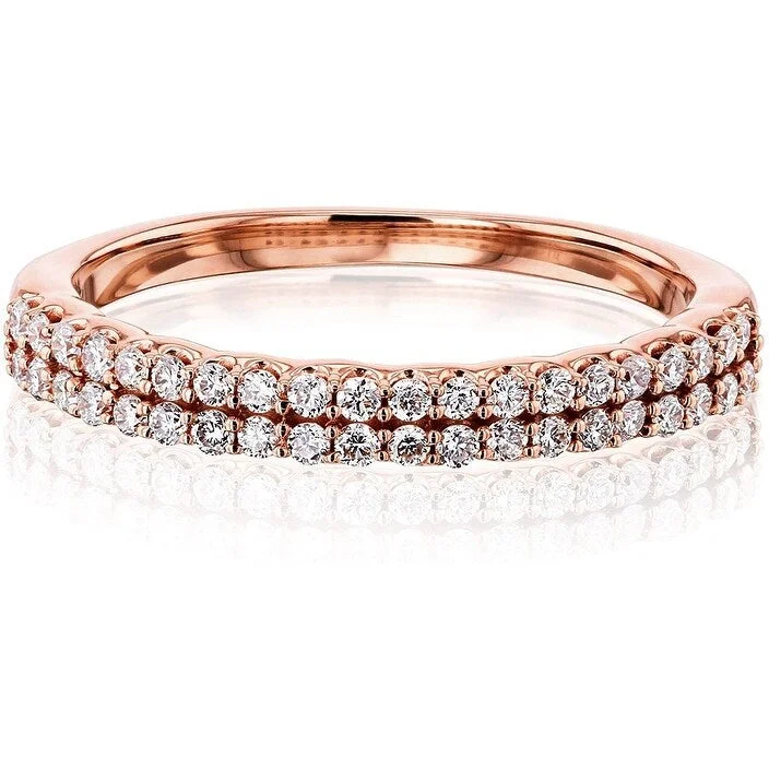 Women’s stylish wedding rings-Annello by Kobelli 14k Rose Gold Double Row Lab Grown Diamond Stackable Ring (GH/SI)