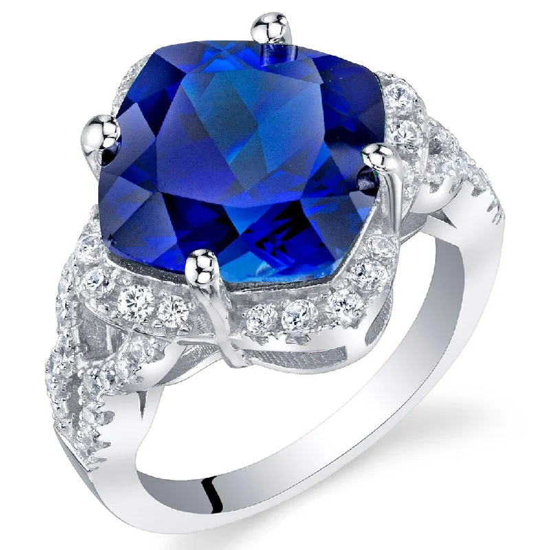 Women’s gemstone engagement rings-Sterling Silver 7.5 ct Created Sapphire Halo Ring