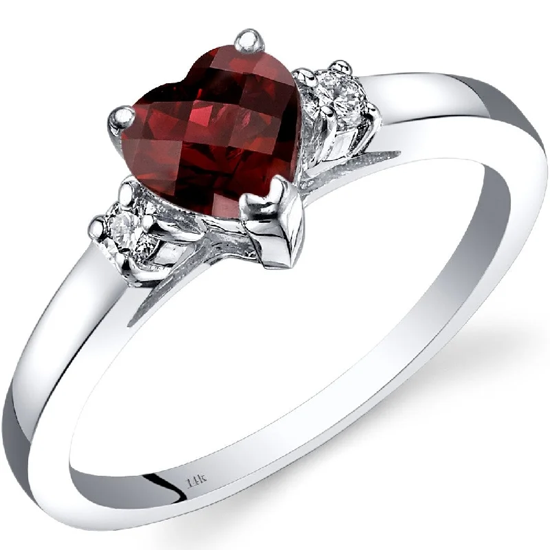 Women’s silver engagement rings-14k White Gold 1ct Garnet and Diamond Ring