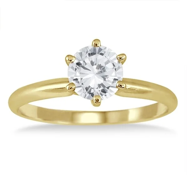 Women’s men’s style rings-AGS Certified 3/4 Carat Round Diamond Solitaire Ring in 14K Yellow Gold (H-I Color, I1-I2 Clarity)