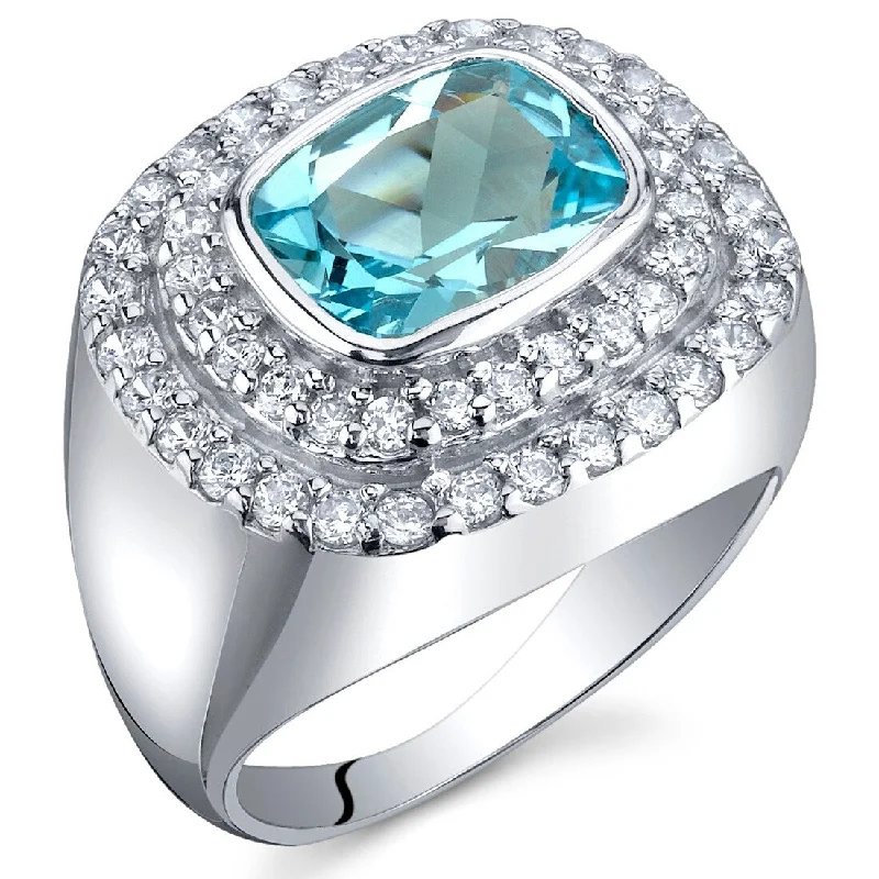 Women’s sapphire rings-Sterling Silver 2.25 ct Swiss Blue Topaz Cocktail Ring