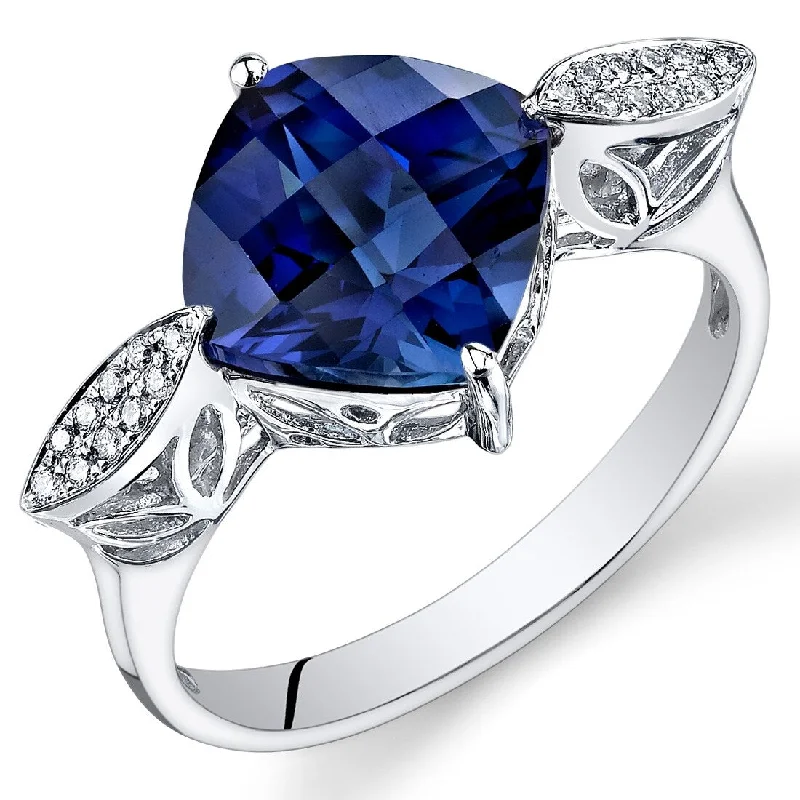 Women’s men’s style rings-14k White Gold 4.15ct Created Blue Sapphire and Diamond Ring