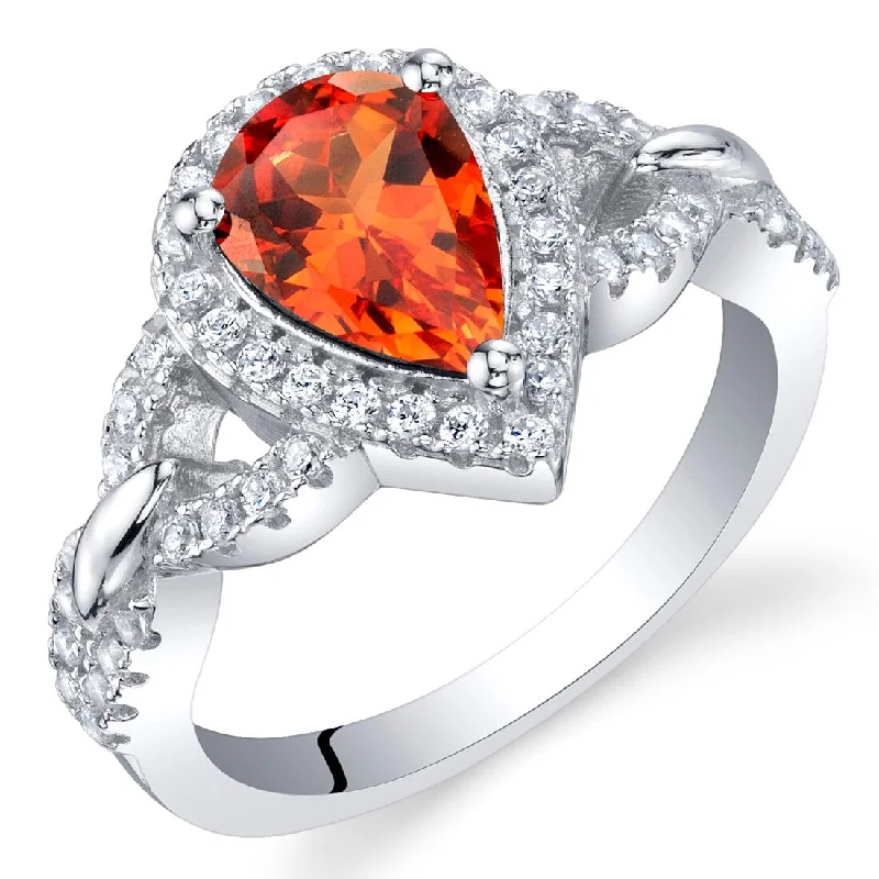 Women’s rose gold rings-Sterling Silver 1.75 ct Created Padparadscha Sapphire Halo Ring