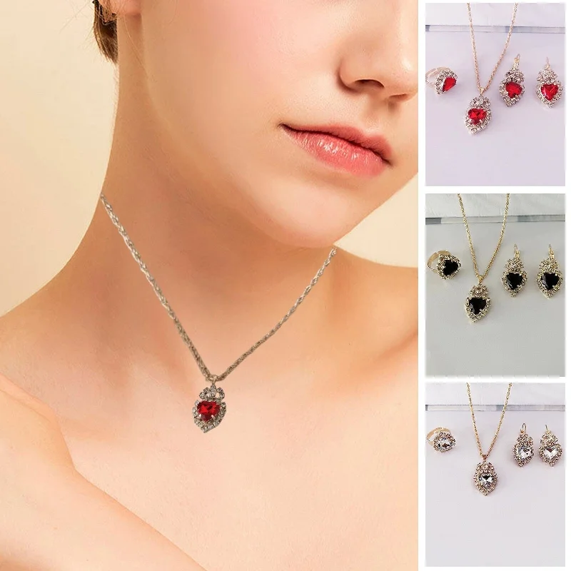 Women’s bridal rings-1 Set Women Necklace Ring Necklace Jewelry Gift - no