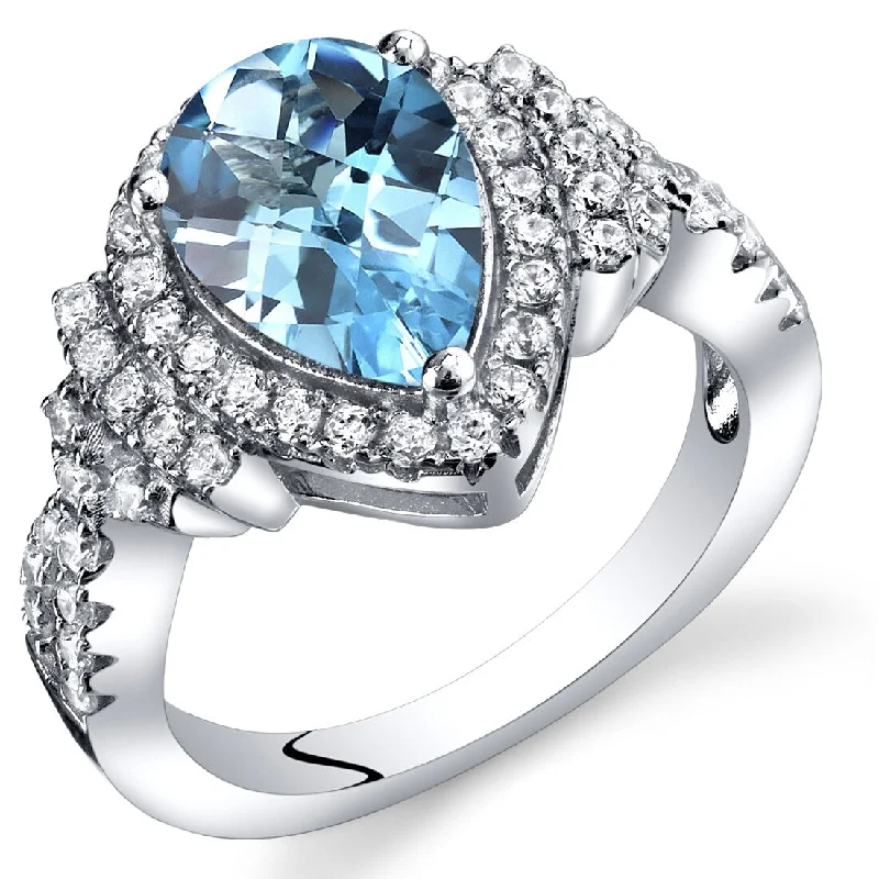 Women’s rose gold engagement rings-Sterling Silver 2 ct Swiss Blue Topaz Birthstone Ring