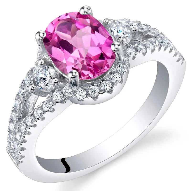 Women’s wedding ring sets-Sterling Silver 1.5 ct Created Pink Sapphire Birthstone Ring