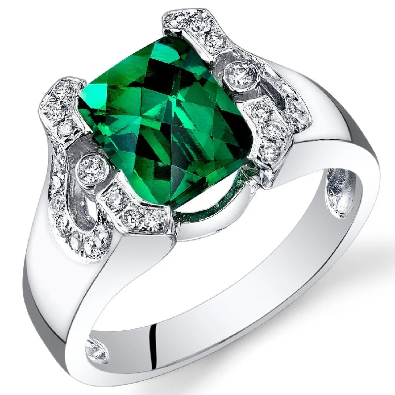 Women’s wedding ring sets-14k White Gold 2.3ct Created Emerald and Diamond Ring