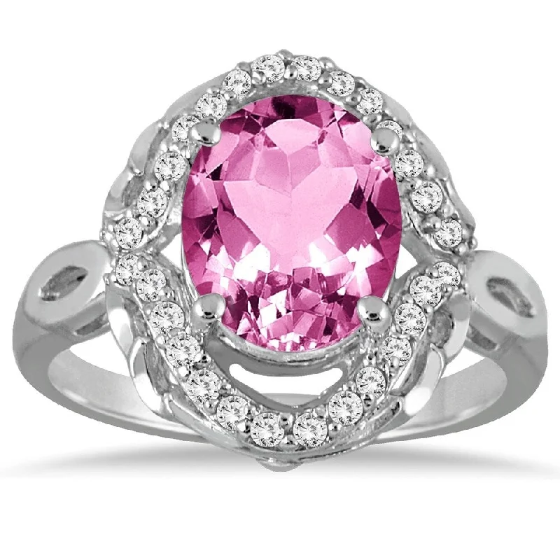 Women’s polished rings-3 1/2 Carat Oval Pink Topaz and Diamond Ring in 10K White Gold