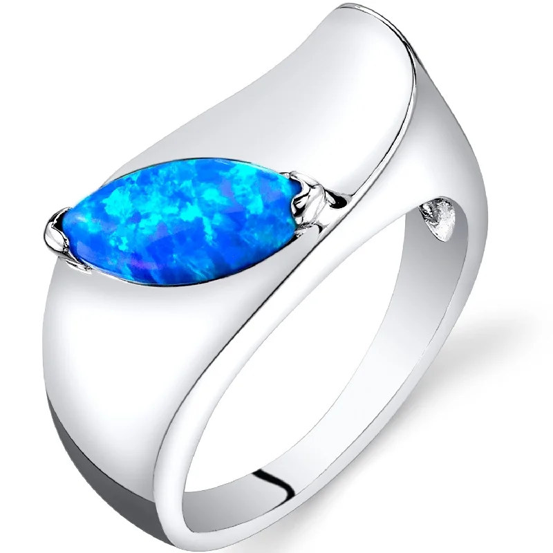 Women’s adjustable gemstone rings-Sterling Silver 0.75 ct Blue Opal Ring