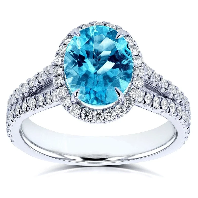 Women’s emerald rings-Annello by Kobelli 14k Gold 2 1/2ct TGW Oval Cut Swiss Blue Topaz and Diamond Split Shank Ring (3 Gold Colors Options)