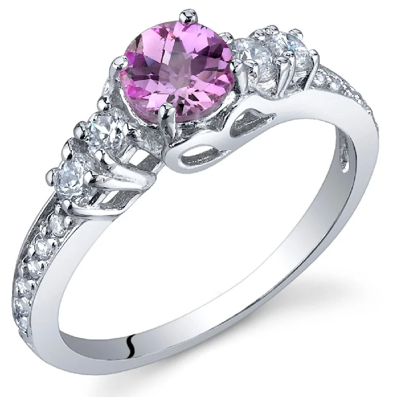 Women’s silver wedding rings-Sterling Silver 0.5 ct Created Pink Sapphire Birthstone Ring