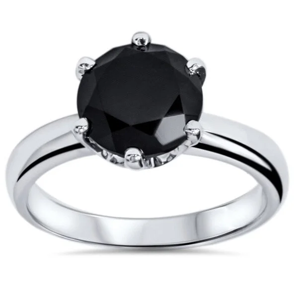 Women’s bridal rings-14k White Gold 2ct TDW Round-cut Black Diamond Solitaire Ring