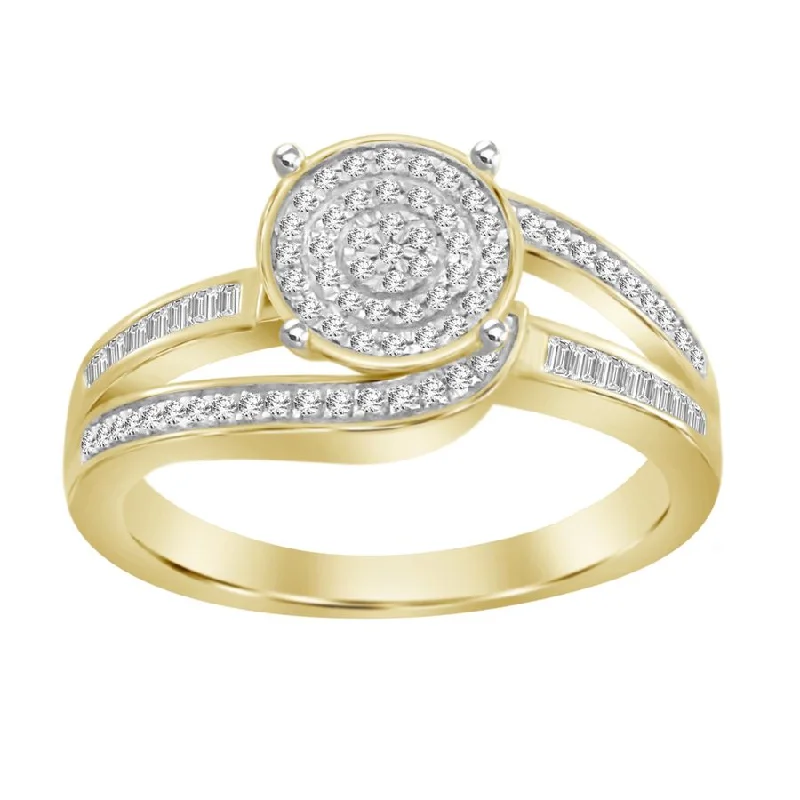 Women’s contemporary rings-LADIES RING 0.30CT ROUND/BAGUETTE DIAMOND 10K YELLOW GOLD