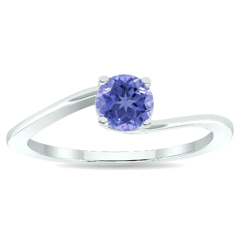 Women’s opal rings-Women's Solitaire Tanzanite Wave Ring in 10K White Gold