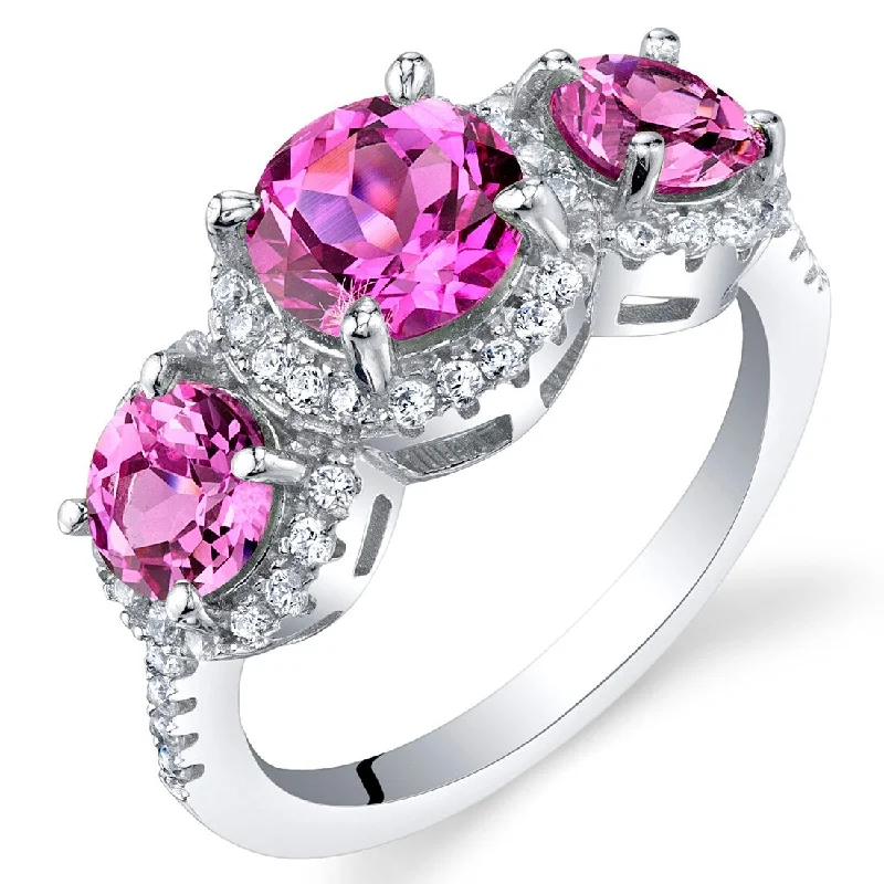 Women’s stacking rings-Sterling Silver 2.75 ct Created Pink Sapphire Halo Ring