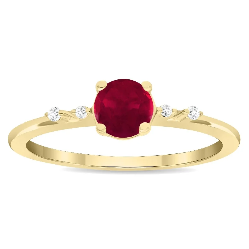 Women’s eternity rings-Women's Round Shaped Ruby and Diamond Sparkle Ring in 10K Yellow Gold