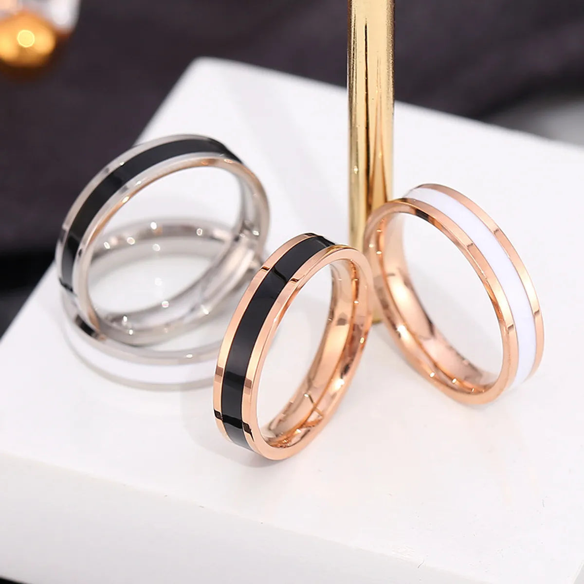 Women’s fine diamond rings-Retro Color Block Titanium Steel Epoxy Plating 18k Gold Plated Rings