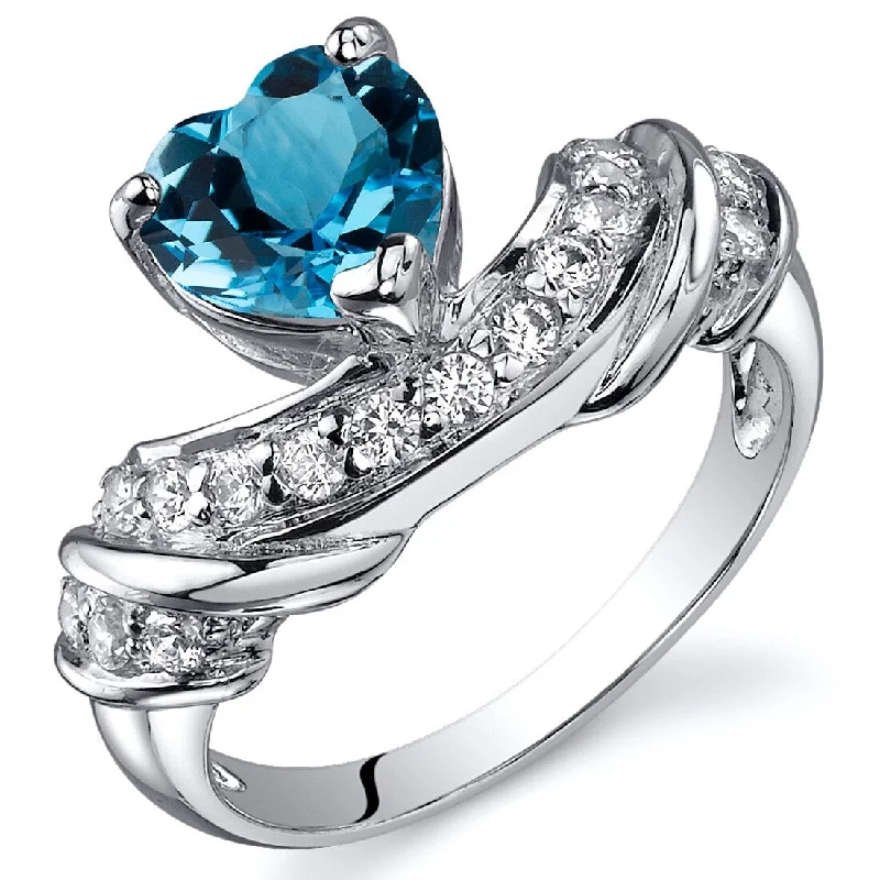 Women’s solid gold rings-Sterling Silver 1.25 ct Swiss Blue Topaz Promise Ring