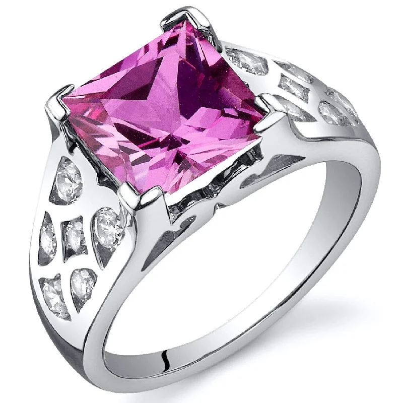 Women’s cubic zirconia engagement rings-Sterling Silver 3.25 ct Created Pink Sapphire Birthstone Ring