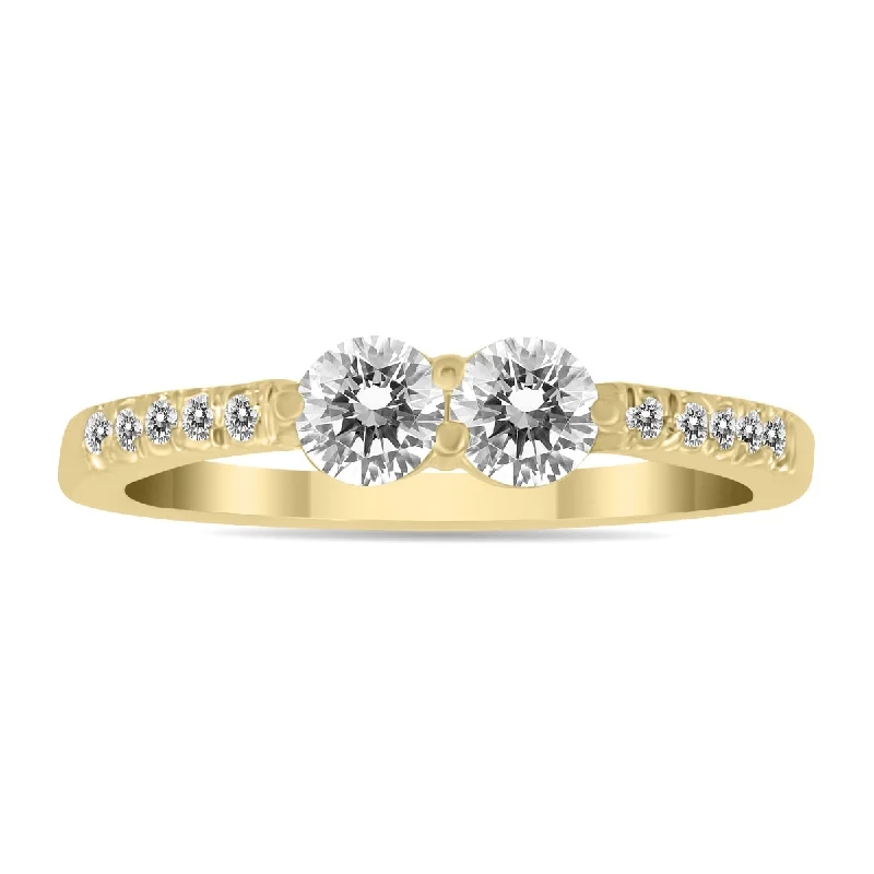 Women’s cocktail gemstone rings-Marquee 5/8 Carat TW Two Stone Diamond Ring in 14K Yellow Gold