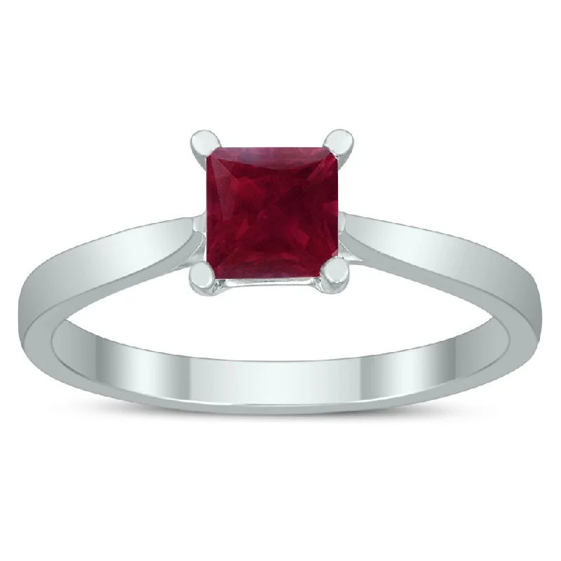 Women’s designer rings-Square Princess Cut 5MM Ruby Solitaire Ring in 10K White Gold