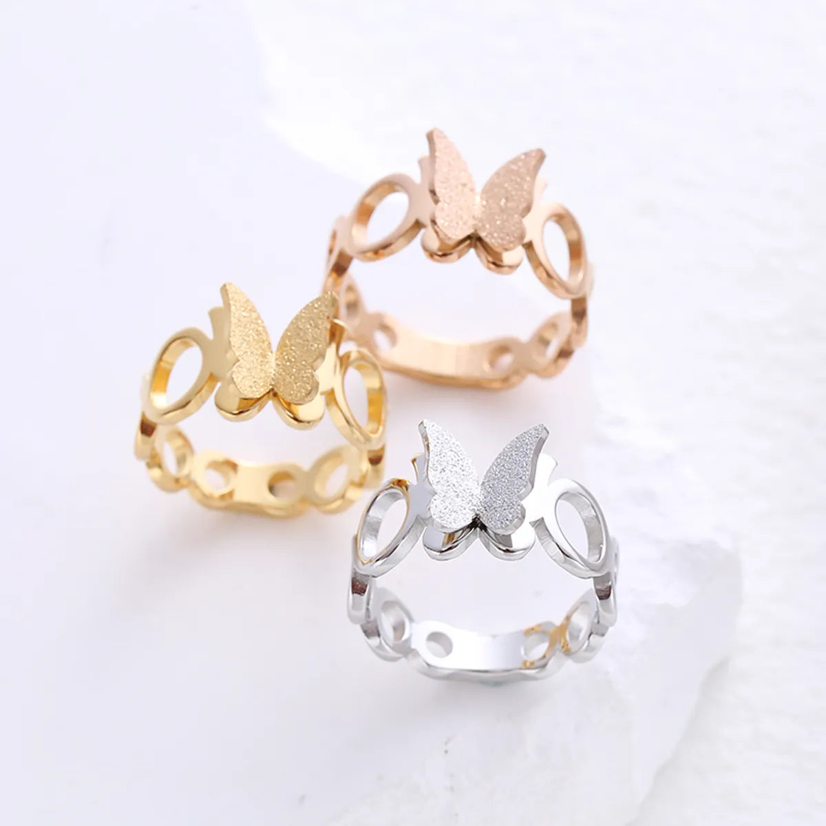 Women’s pearl rings-Simple Style Butterfly Stainless Steel Plating Inlay Rhinestones 24k Gold Plated Rings