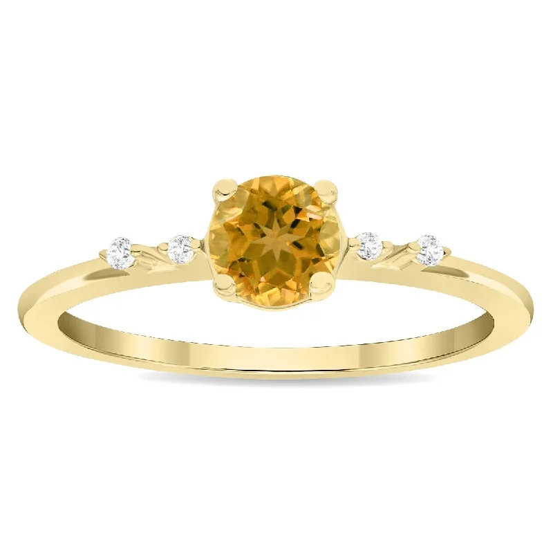 Women’s large rings-Women's Round Shaped Citrine and Diamond Sparkle Ring in 10K Yellow Gold