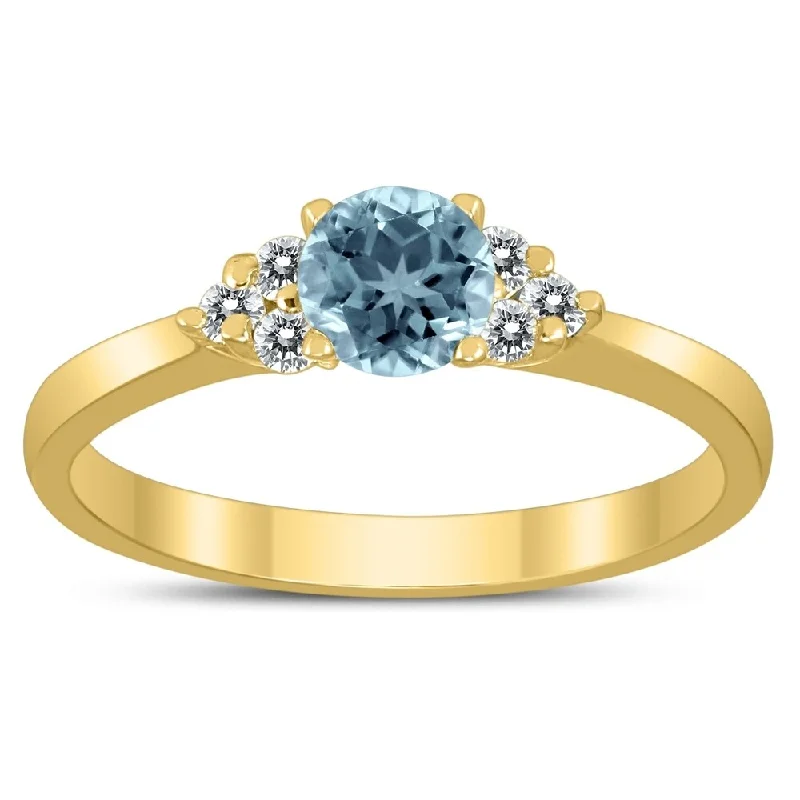 Women’s stylish rings-4MM Aquamarine and Diamond Cynthia Ring in 10K Yellow Gold